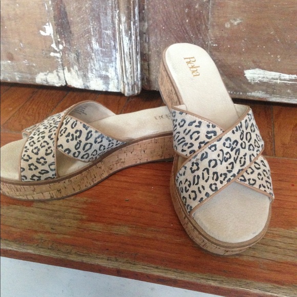 NWT Reba Suede Leopard Cork Wedges - Picture 2 of 8